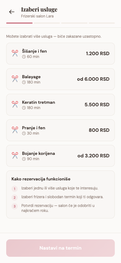 Zakazivanje termina u aplikaciji